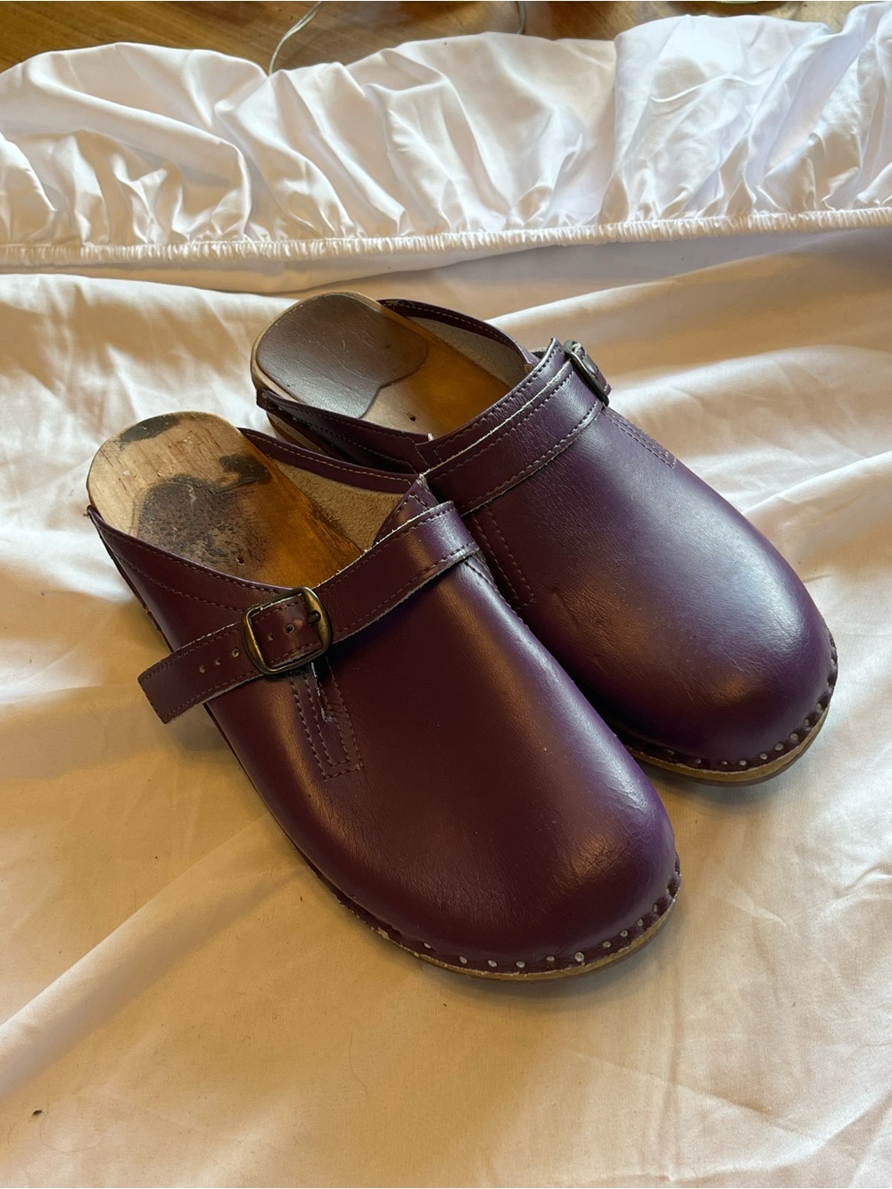 Women’s Troentorp Leather & Wooden Clogs — Dark Purple size 37 Lagenlook
